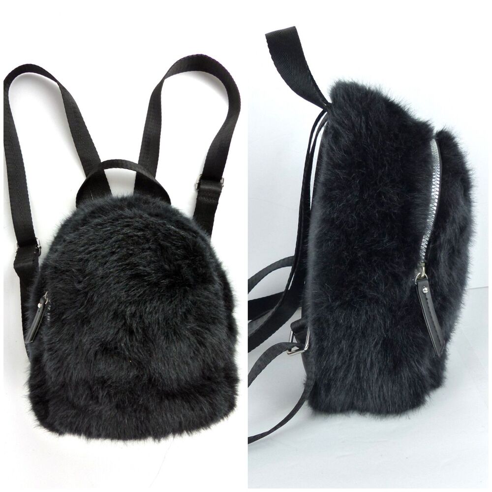 Primark Black Faux Fur Mini Backpack Round Goth Y2K Festival Bag Witch Grunge